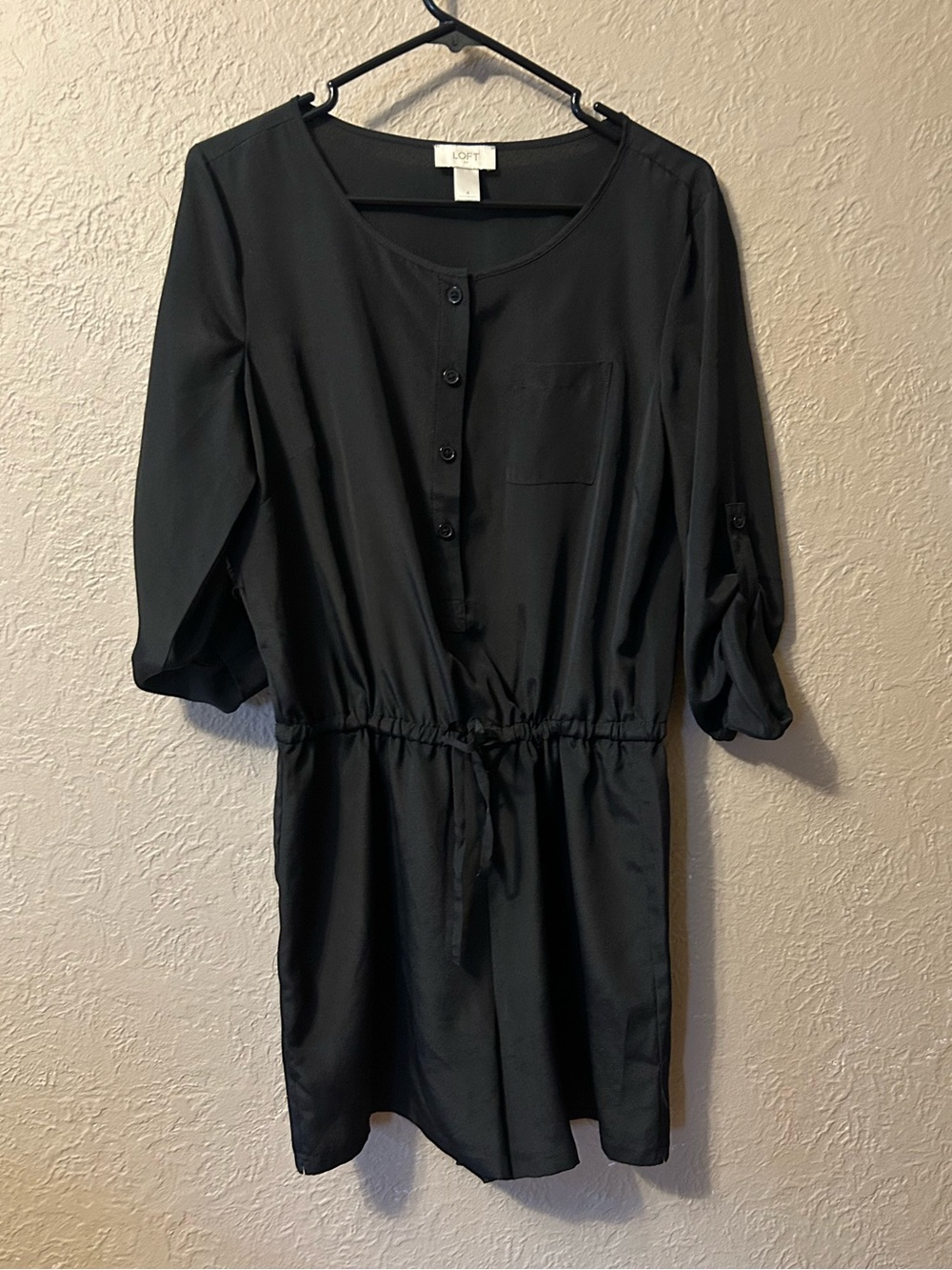 LOFT Black Button-Front Drawstring Waist romper